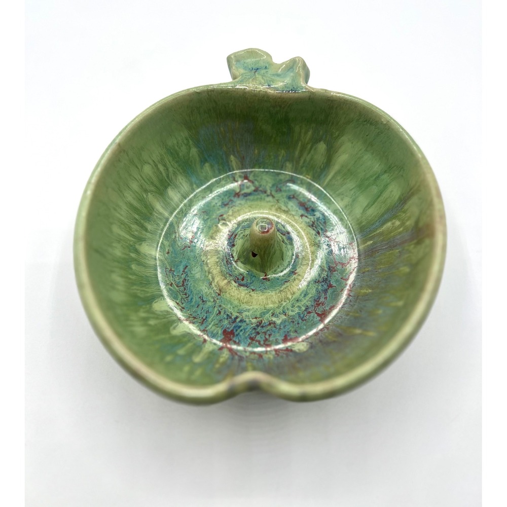 Apple Shaped Pottery Ring‎ Holder Dish Green Decorative Handmade Ceramic